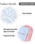 Kapalei Ravenala Scallops, Indoor/Outdoor Blue Pillow Cover, with Pink Fringe, 20"x20"