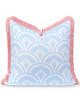 Kapalei Ravenala Scallops, Indoor/Outdoor Blue Pillow Cover, with Pink Fringe, 20"x20"