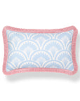 Kapalei Ravenala Scallops, Indoor/Outdoor Pink and Blue Lumbar Pillow Cover, with Fringe, 12"x20"