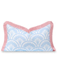 Kapalei Ravenala Scallops, Indoor/Outdoor Pink and Blue Lumbar Pillow Cover, with Fringe, 12"x20"