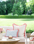 Kapalei Ravenala Scallops, Indoor/Outdoor Pink and Blue Lumbar Pillow Cover, with Fringe, 12"x20"