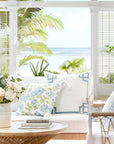 Coastal Indoor Outdoor Throw Pillow Cover Only, Sketch Hydrangea Flower, Baby Blue Green, 18"x18"