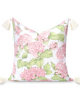 Coastal Indoor Outdoor Throw Pillow Cover Only, Sketch Hydrangea Flower, Blush Pink Green, 18"x18"