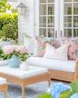 Coastal Indoor Outdoor Throw Pillow Cover Only, Sketch Hydrangea Flower, Blush Pink Green, 18"x18"