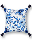 Coastal Indoor Outdoor Throw Pillow Cover Only, Watercolor Rose and Hydrangea Flower, Navy Baby Blue, 18"x18"