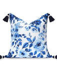 Coastal Indoor Outdoor Throw Pillow Cover Only, Watercolor Rose and Hydrangea Flower, Navy Baby Blue, 18"x18"