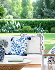 Belflora Watercolor Rose and Hydrangea, Blue And White Outdoor Fabric By The Yard 57", Navy Blue