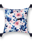 Coastal Indoor Outdoor Throw Pillow Cover Only, Watercolor Rose and Hydrangea Flower, Navy Blue Blush Pink, 18"x18"