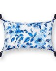 Coastal Indoor Outdoor Lumbar Pillow Cover Only, Watercolor Rose and Hydrangea Flower, Navy Baby Blue, 12"x20"