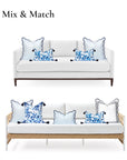 Coastal Indoor Outdoor Lumbar Pillow Cover Only, Watercolor Rose and Hydrangea Flower, Navy Baby Blue, 12"x20"