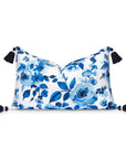 Coastal Indoor Outdoor Lumbar Pillow Cover Only, Watercolor Rose and Hydrangea Flower, Navy Baby Blue, 12"x20"