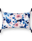 Coastal Indoor Outdoor Lumbar Pillow Cover Only, Watercolor Rose and Hydrangea Flower, Navy Blue Blush Pink, 12"x20"