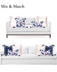 Coastal Indoor Outdoor Lumbar Pillow Cover Only, Watercolor Rose and Hydrangea Flower, Navy Blue Blush Pink, 12"x20"