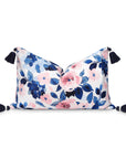 Coastal Indoor Outdoor Lumbar Pillow Cover Only, Watercolor Rose and Hydrangea Flower, Navy Blue Blush Pink, 12"x20"