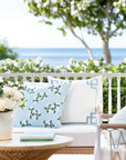 Nantess Blooming Hydrangea, Outdoor Floral Fabric By The Yard 57", White Flower on Baby Blue