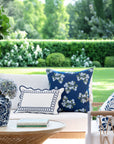 Nantess Blooming Hydrangea, Outdoor Floral Fabric By The Yard 57", White Flower on Navy Blue