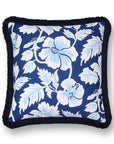 Coastal Indoor Outdoor Throw Pillow Cover Only, Tropical Hisbucs Flowers, Navy Baby Blue, 20"x20"