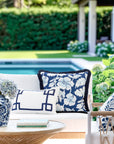 Coastal Indoor Outdoor Throw Pillow Cover Only, Tropical Hisbucs Flowers, Navy Baby Blue, 20"x20"