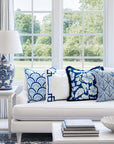 Coastal Indoor Outdoor Throw Pillow Cover Only, Tropical Hisbucs Flowers, Navy Baby Blue, 20"x20"