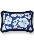 Coastal Indoor Outdoor Lumbar Pillow Cover Only, Tropical Hisbucs Flowers, Navy Baby Blue, 12"x20"