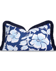 Coastal Indoor Outdoor Lumbar Pillow Cover Only, Tropical Hisbucs Flowers, Navy Baby Blue, 12"x20"