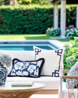 Coastal Indoor Outdoor Lumbar Pillow Cover Only, Tropical Hisbucs Flowers, Navy Baby Blue, 12"x20"