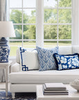 Coastal Indoor Outdoor Lumbar Pillow Cover Only, Tropical Hisbucs Flowers, Navy Baby Blue, 12"x20"