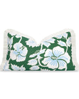 Coastal Indoor Outdoor Lumbar Pillow Cover Only, Tropical Hisbucs Flowers, Green Baby Blue, 12"x20"