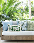 Coastal Indoor Outdoor Lumbar Pillow Cover Only, Tropical Hisbucs Flowers, Green Baby Blue, 12"x20"