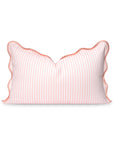 Coastal Indoor Outdoor Scalloped Lumbar Pillow Cover Only, Stripes, Blush Pink, 12"x20"