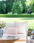 Coastal Indoor Outdoor Scalloped Lumbar Pillow Cover Only, Stripes, Blush Pink, 12"x20"