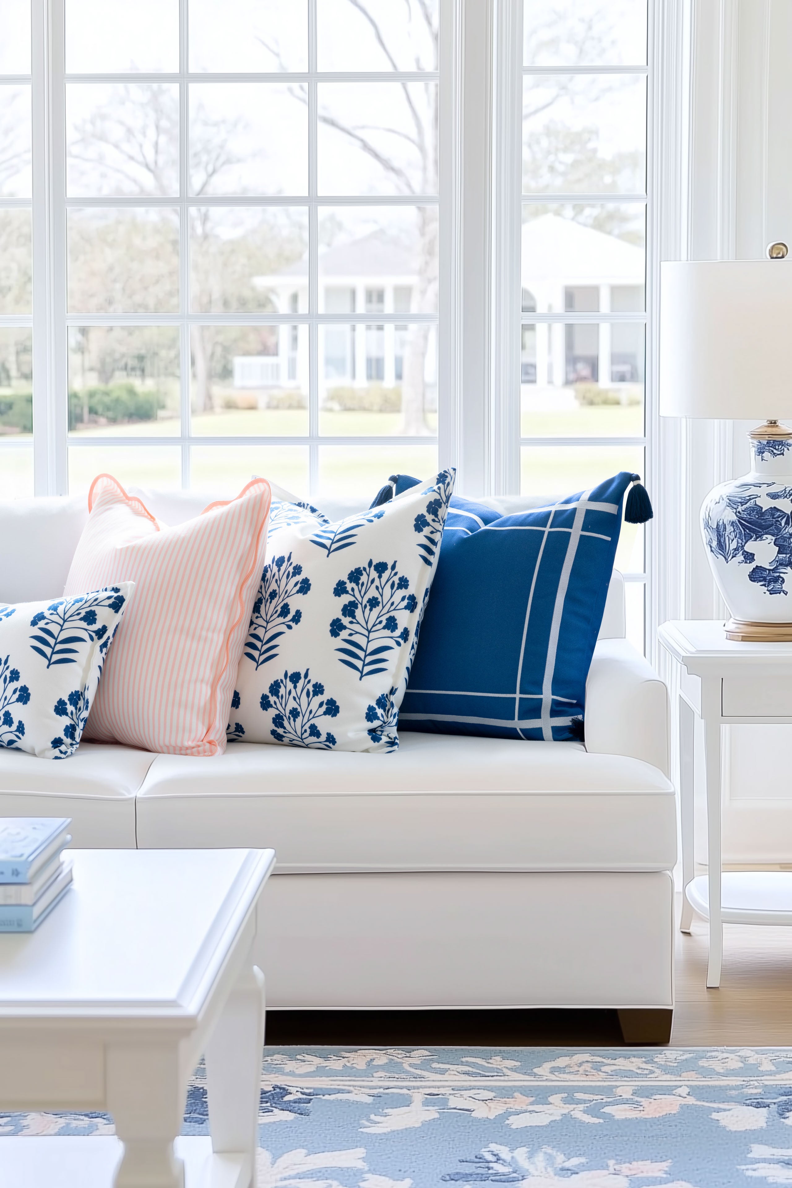 Coastal Navy Outdoor Pillow Cover, Line Frame, Navy Blue 20