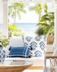 Coastal Indoor Outdoor Lumbar Pillow Cover Only, Line Frame, Navy Blue, 12"x20"