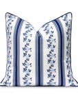 Coastal Indoor Outdoor Throw Pillow Cover Only, Stripe Floral, Navy Blue, 20"x20"