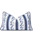 Coastal Indoor Outdoor Lumbar Pillow Cover Only, Stripe Floral, Navy Blue, 12"x20"