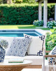 Konalie Geometric Leafs, Indoor Outdoor Fabric For Upholstery By The Yard 57", Navy Blue