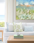 Coastal Indoor Outdoor Lumbar Pillow Cover Only, Geometric Leaves, Baby Blue, 12"x20"