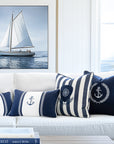 Coastal Indoor Outdoor Throw Pillow Cover Only, Nautical Yacht Stripe, Navy Blue, 18"x18"