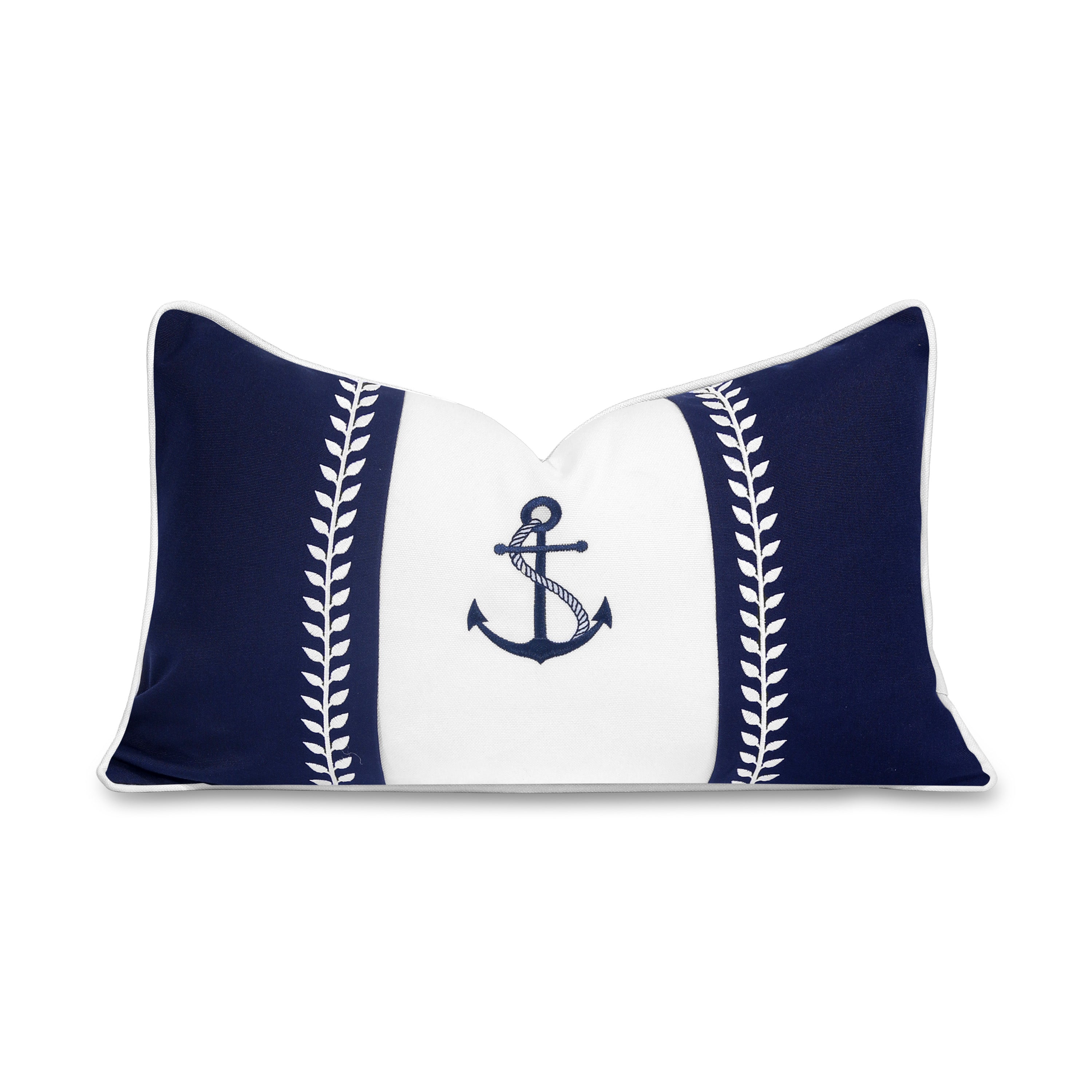 Coastal Embroidered Outdoor Pillow Cover, Nautical Yacht Anchor