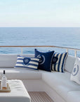 Coastal Outdoor Performance Lumbar Pillow Cover Only, Nautical Yacht Stripe, Navy Blue, 12"x20"