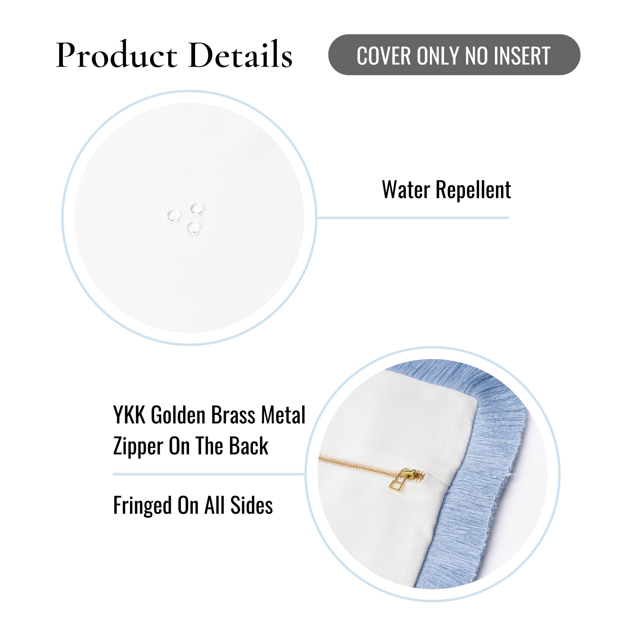 Coastbay, Indoor/Outdoor Blue and White Throw Pillow Cover, Solid with Fringe, 22"x22"