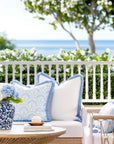 Coastbay, Indoor/Outdoor Blue and White Throw Pillow Cover, Solid with Fringe, 22"x22"