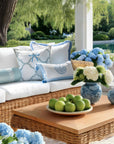Coastbay, Indoor/Outdoor Blue and White Throw Pillow Cover, Solid with Fringe, 22"x22"