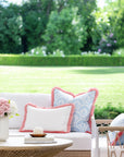 Coastbay, Indoor/Outdoor Pink White Lumbar Pillow Cover, Solid with Fringe, 12"x20"
