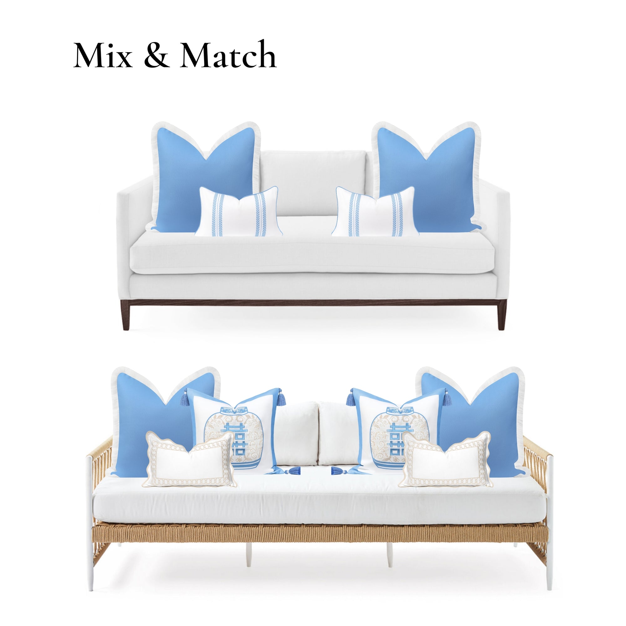 Baylin, Indoor/Outdoor Blue Pillow Cover, Solid with Fringe, 22"x22"