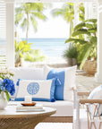 Cavelle Color Block, Indoor/Outdoor Blue and White Pillow Cover, 20"x20"