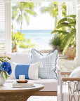 Cavelle Color Block, Indoor/Outdoor Blue and White Lumbar Pillow Cover, with Tassels, 12"x20"