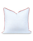 Coastline Stripes, Indoor/Outdoor Blue Striped Pillow Cover, with Red Piping, 20"x20"