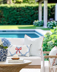 Coastline Stripes, Indoor/Outdoor Blue Striped Pillow Cover, with Red Piping, 20"x20"