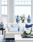 Coastline Stripes, Indoor/Outdoor Blue Striped Pillow Cover, with Red Piping, 20"x20"